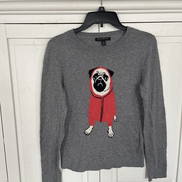 Banana Republic Pullover Sweater Dog Print Gray XS - Picture 4 of 4